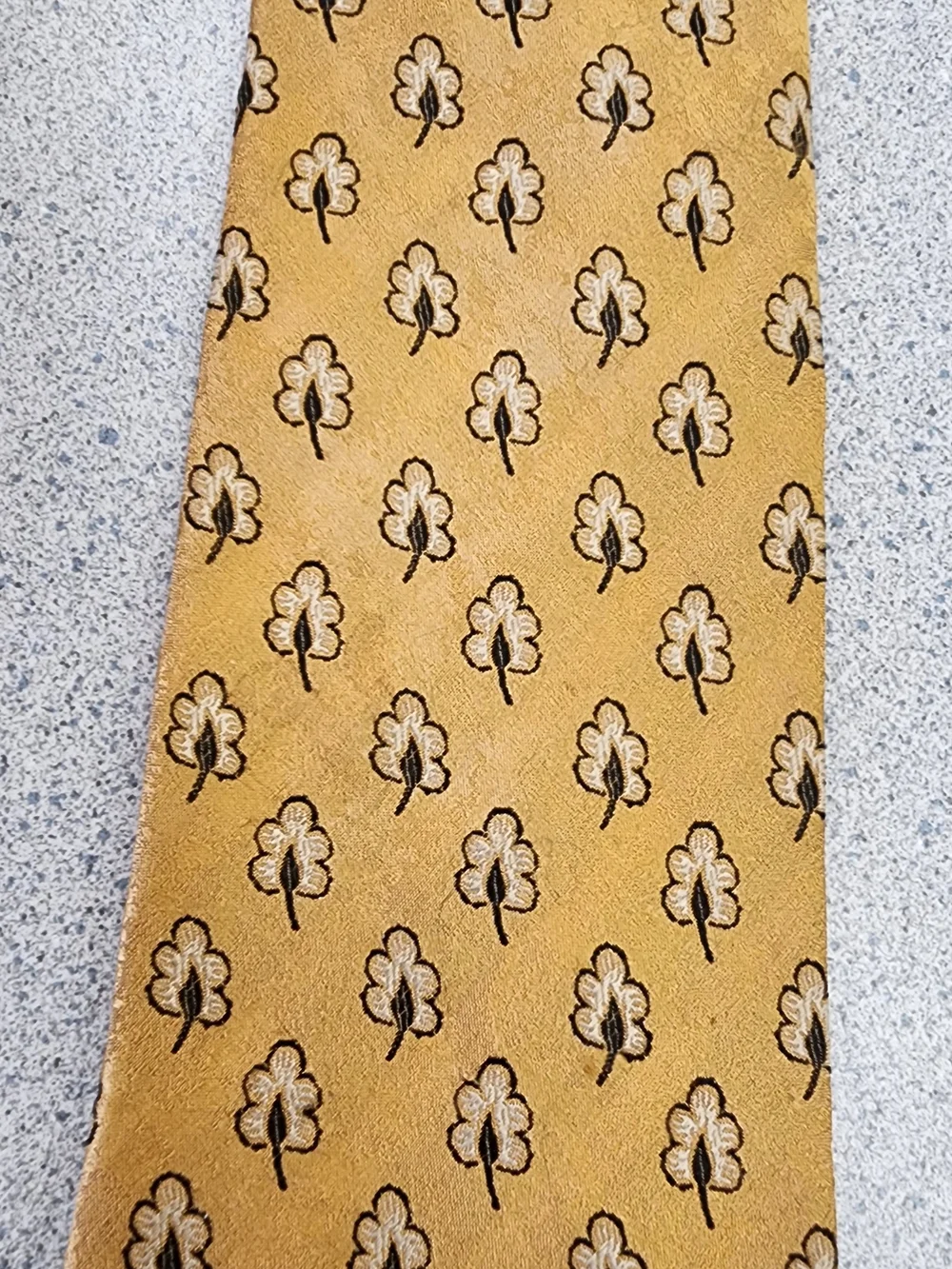 Vintage Joseph Abboud Gold Woven Silk Leaf Print Tie